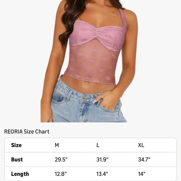 ReoRia Pink Heart Mesh Crop Top - Picture 4 of 5